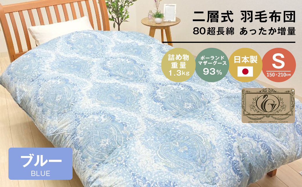 ポーランドマザーグース93％ 二層式 80超長綿 増量1.3kg 羽毛