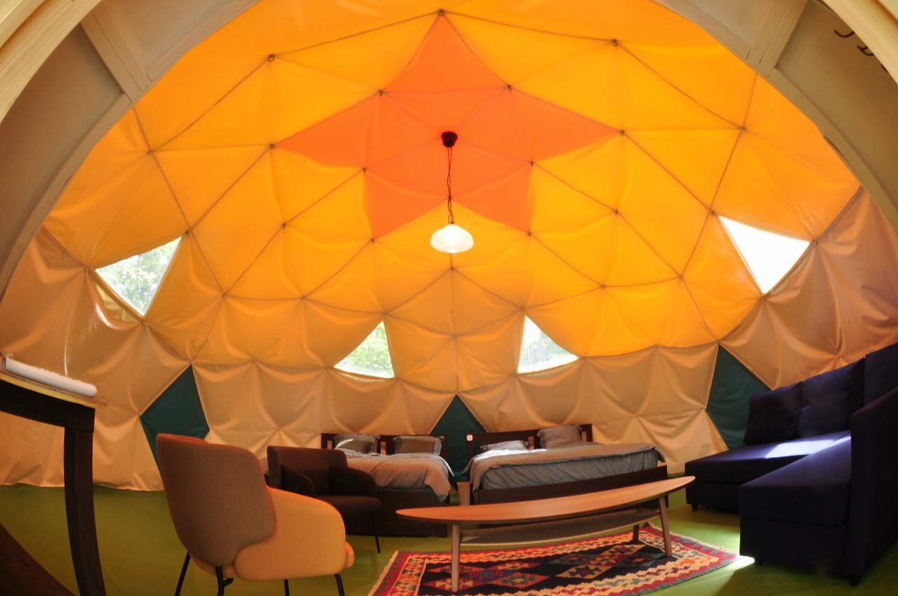 ドームテント／グランピング ドームテント（直径6～7ｍ、高さ3.5ｍ）テント オーダーメイド キャンプ グランピング アウトドア 防災 日本製