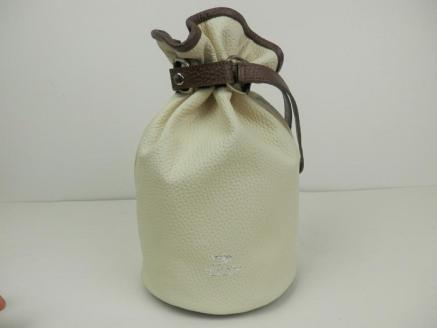 F-58　本革巾着バッグ※オフホワイト／ブラウン