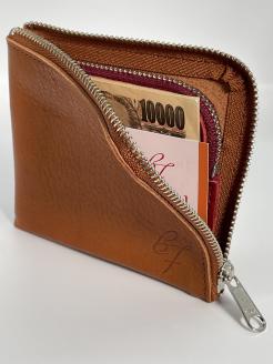 F-57　コインケース（本ヌメ革）キャメル×レッド　＊「本物」の革の質感がここにあります。