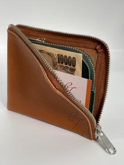 F-57　コインケース（本ヌメ革）キャメル×グリーン　＊「本物」の革の質感がここにあります。