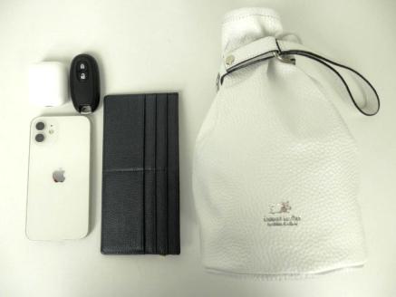 F-58　本革巾着バッグ※ホワイト