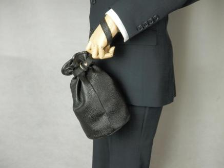 F-58　本革巾着バッグ※ブラック