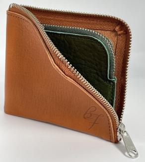 F-57　コインケース（本ヌメ革）キャメル×グリーン　＊「本物」の革の質感がここにあります。