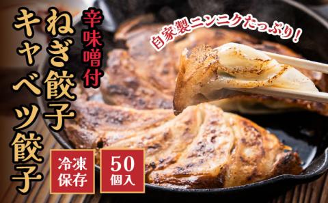 H-151 ネギ農家直営「ギョーザ中華そば専門店」の餃子！ねぎ餃子・きゃべつ餃子 50個入り 辛味噌付き(H-151)