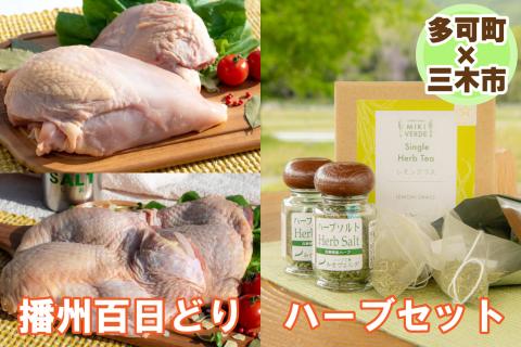 【多可町×三木市】播州百日どり 冷凍もも肉・むね肉セット1.2kgとハーブセット[902]