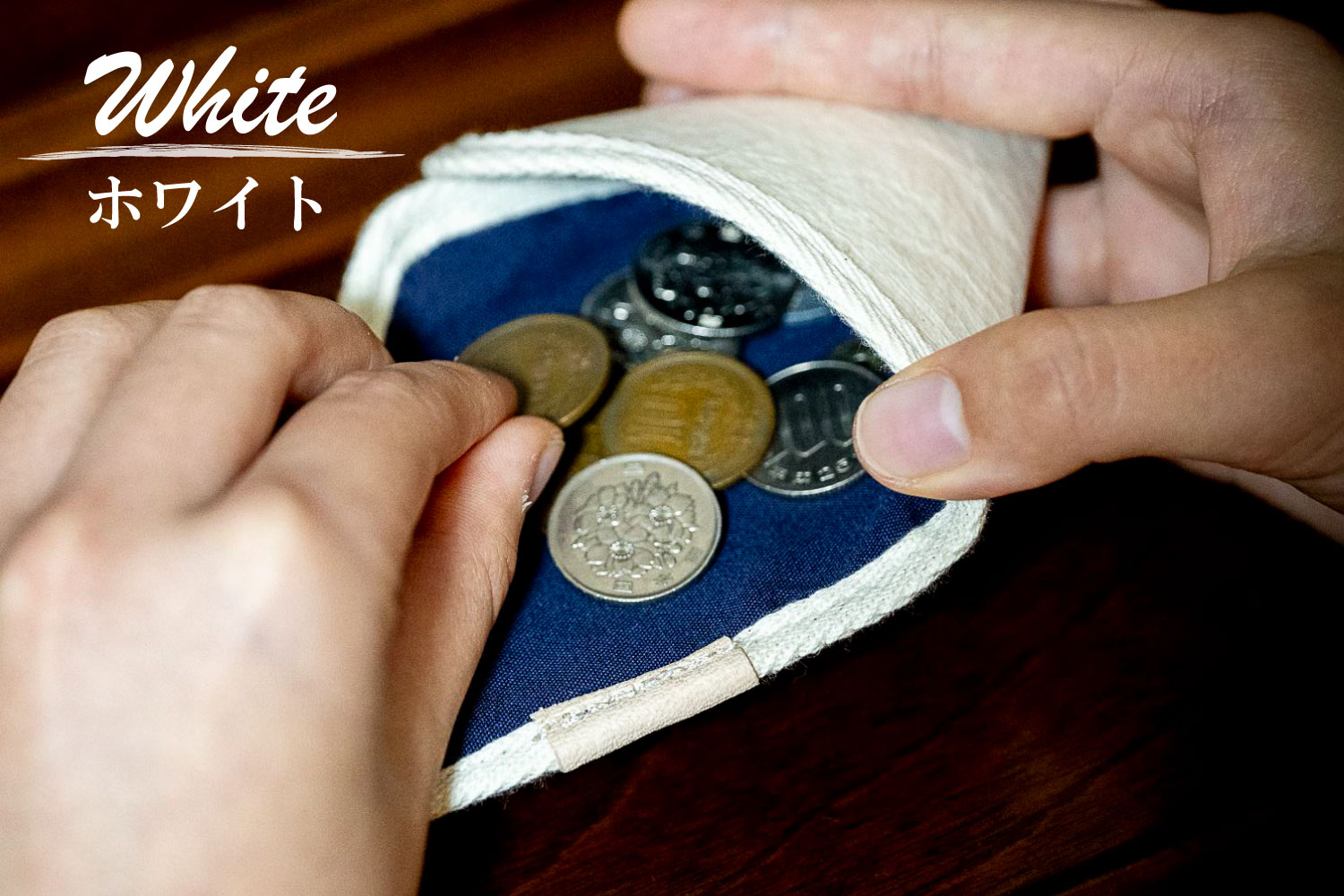 和紙と播州織の三角コインケース（ホワイト） HALOP ハロップ  多可町 杉原紙 [1164] ホワイト