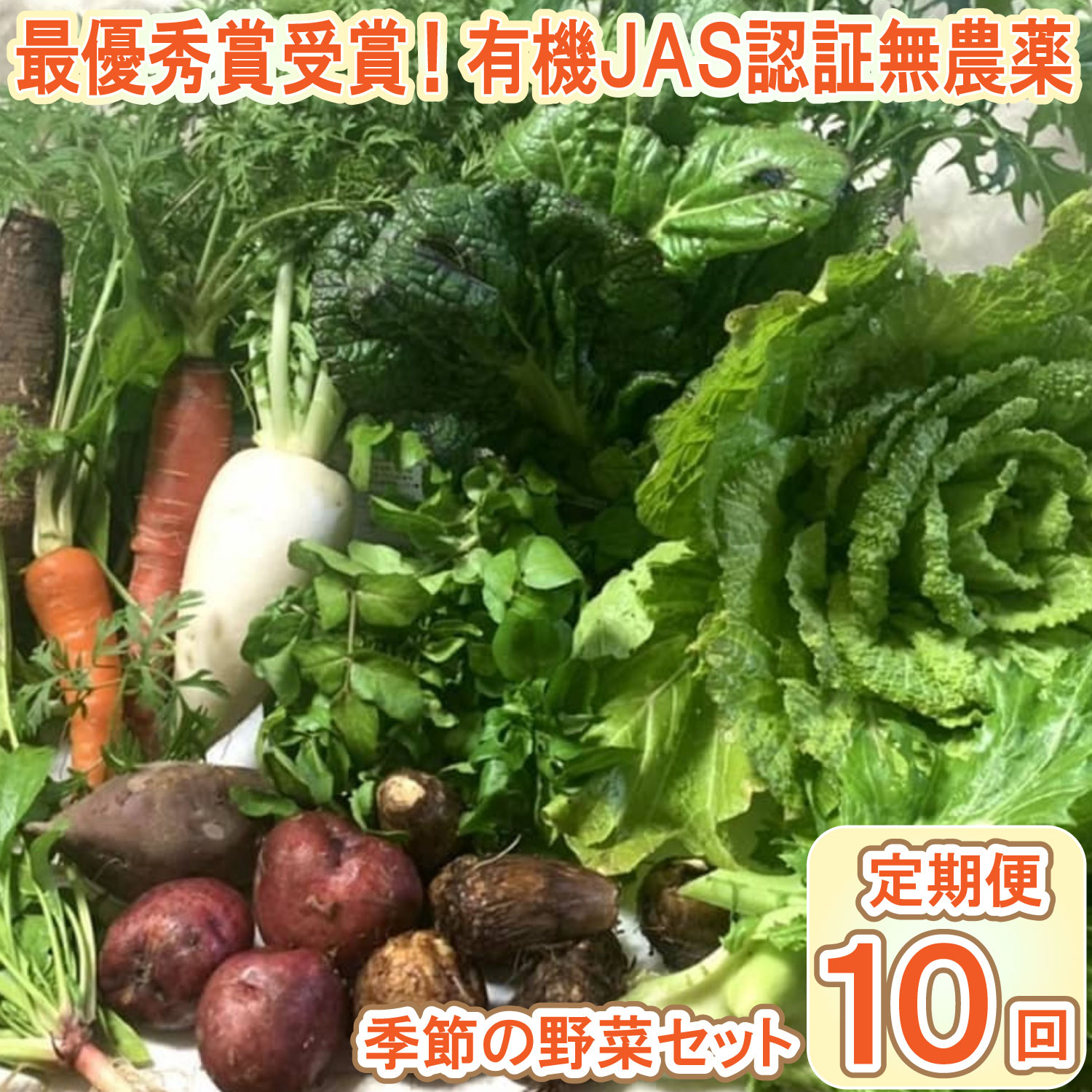 【最優秀賞受賞！甘味＆栄養】有機JAS認証の無農薬、チヨちゃんの野菜10ヶ月定期[960] 10か月定期便