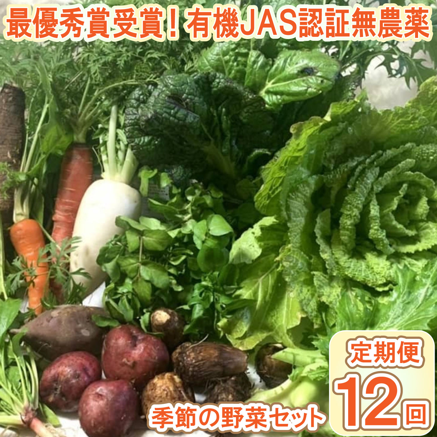 【最優秀賞受賞！甘味＆栄養】有機JAS認証の無農薬、チヨちゃんの野菜12ヶ月定期[962] 12か月定期便
