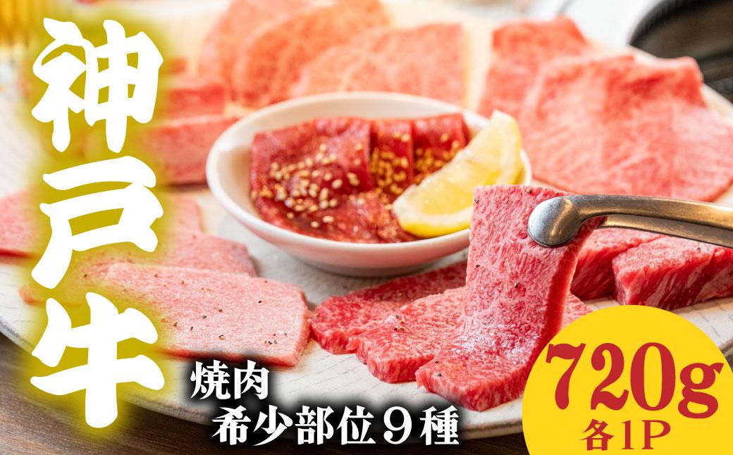 神戸牛 希少部位食べ比べ9種 720g マルシン ヒウチ 亀の甲 バラ 三角バラ サーロイン イチボ ラムシン 内モモ 各１パック 720g