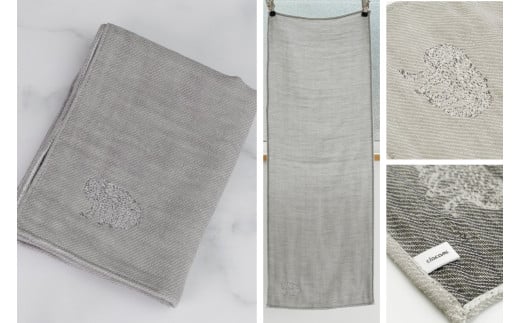 [こなゆき] 3重ガーゼフェイスタオル ブラック キツネ柄(ワンポイント) 雪夜 [1170] ブラック