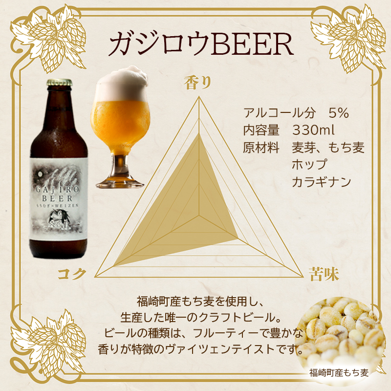 福崎町産もち麦使用『ガジロウBEER』 瓶330ml(6本セット)