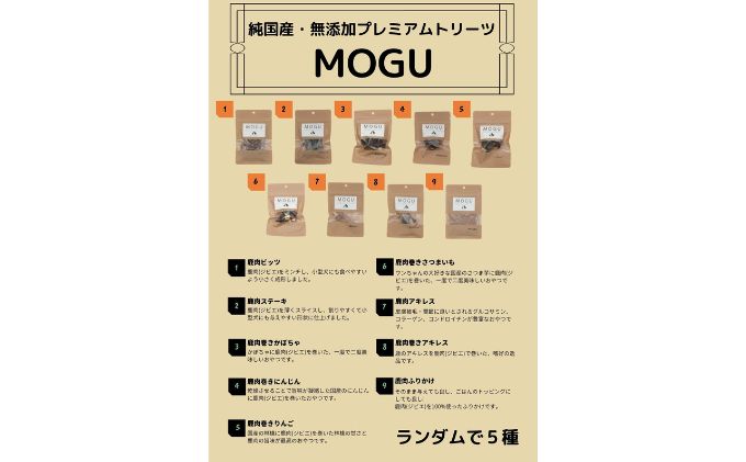 【愛犬用】純国産･無添加プレミアムトリーツMOGU 国産鹿肉（ジビエ）おやつ5種詰め合わせセット 愛犬用 ペットフード 国産 鹿肉（ジビエ）おやつ