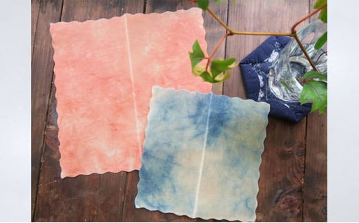 藍染草木染エコラップ2枚セット（S，M) 絞り柄セット(藍染、茜染め） 絞り柄セット(藍染、茜染め） 絞り柄セット