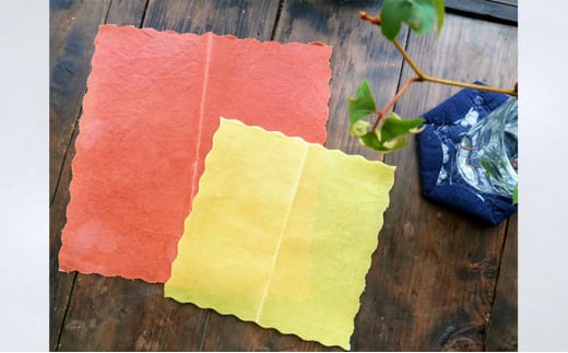 藍染草木染エコラップ2枚セット（S，M) 茜染め、やまもも染めセット 茜染め、やまもも染めセット ピンク・黄色セット