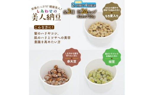 定期便 2か月間 4回お届け 計24パック しあわせの美人納豆　【 赤大豆 / もち麦入り / 枝豆 】 3種6パックを隔週でお届け 自分へのご褒美 キレイをサポート 美容意識 健康食品 納豆 大豆
