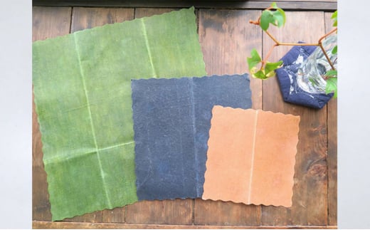 藍染草木染エコラップ3枚セット（S，M，L) 藍染、藍×かりやす染、たんがら染 藍染、藍×かりやす染、たんがら染 藍、緑、茶色セット