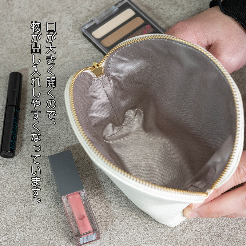 本革 ラウンドポーチ 日本製 レザー 革製品 ポーチ 化粧ポーチ 旅行 トラベル 出張 Liete WH-22 ホワイト ホワイト