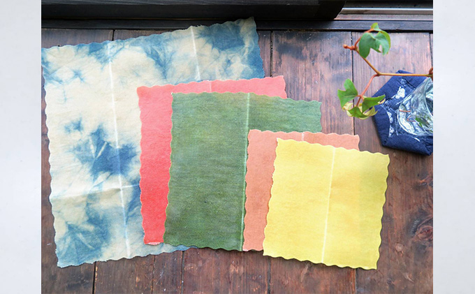 藍染草木染エコラップ　5枚セット(S2枚，M2枚，L1枚)