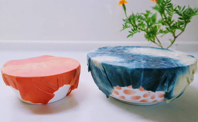 藍染草木染エコラップ　5枚セット(S2枚，M2枚，L1枚)