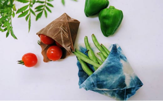 藍染草木染エコラップ2枚セット（S，M) 絞り柄セット(藍染、茜染め） 絞り柄セット(藍染、茜染め） 絞り柄セット