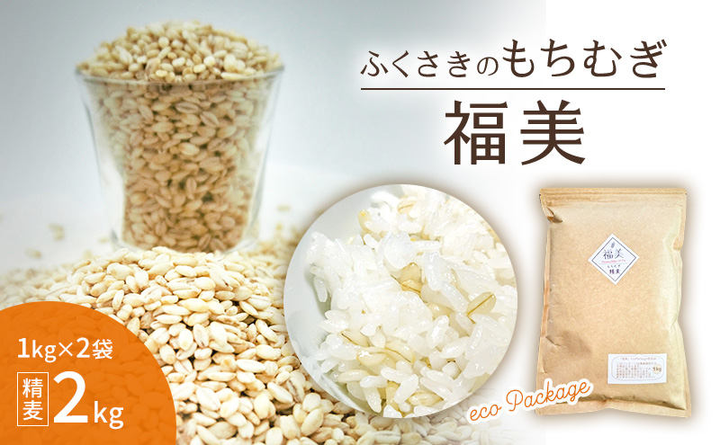 ふくさきのもちむぎ「福美」精麦1kg×2袋 2kg eco Package エコパッケージ 1kg×2