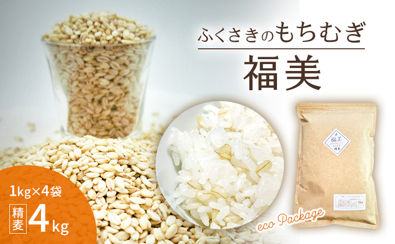 ふくさきのもちむぎ「福美」精麦1kg×4袋 4kg eco Package エコパッケージ 1kg×4