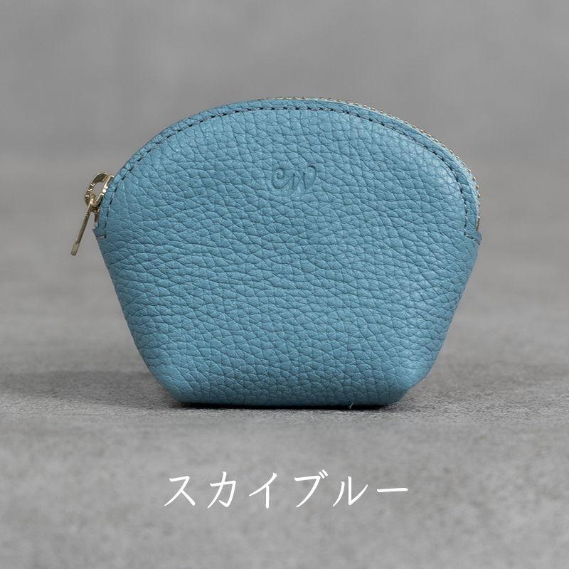 本革 ラウンドミニポーチ 日本製 レザー 革製品 小物 収納 Liete WH-20 スカイブルー スカイブルー