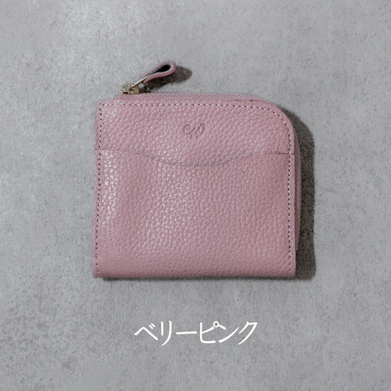 本革 L字ファスナー ミニ財布 日本製 レザー 革製品 コンパクト 小銭入れ Liete WH-23 ベリーピンク ベリーピンク