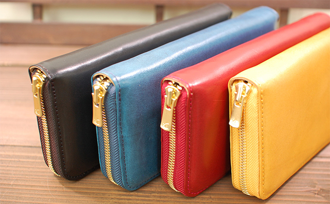 本革 ラウンドファスナー 財布 日本製 レザー 革製品 高級 財布 Bliss ピット鞣し WH-14 レッドブラウン マスタード