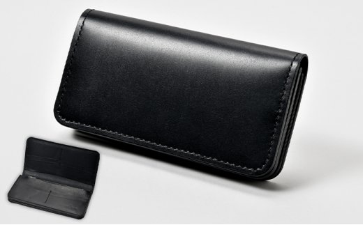 本革 手縫いウォレット日本製 レザー 革製品 高級 Bliss ピット鞣し WH-15 オールブラック オールブラック