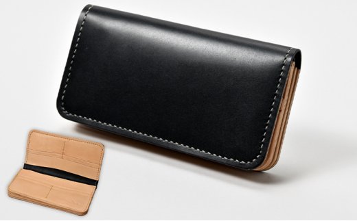 本革 手縫いウォレット日本製 レザー 革製品 高級 Bliss ピット鞣し WH-15 ブラックナチュラル ブラックナチュラル