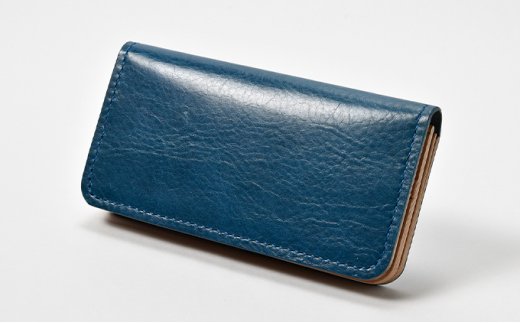 本革 手縫いウォレット日本製 レザー 革製品 高級 Bliss ピット鞣し WH-15 ブルー ブルー