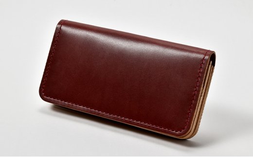 本革 手縫いウォレット日本製 レザー 革製品 高級 Bliss ピット鞣し WH-15 レッドブラウン レッドブラウン
