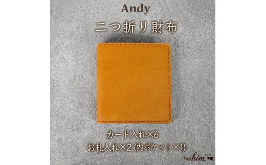二つ折り財布 Andy 日本製 革製品 本革 レザー 手作り キャメル キャメル キャメル