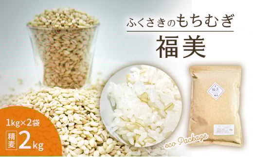 ふくさきのもちむぎ「福美」 精麦 1kg×2袋 2kg eco Package エコパッケージ もち麦 1kg×2