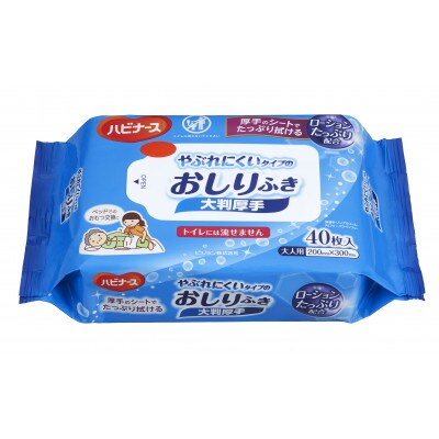 ハビナース　やぶれにくいタイプのおしりふき(大人用)大判厚手　40枚入×24個