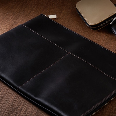 【申込受付後 生産】ジャパンレザー　本革クラッチバッグ(ダークブラウン)　本格牛革使用