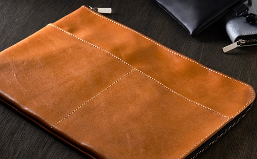 【申込受付後 生産】ジャパンレザー　本革クラッチバッグ(ライトブラウン)　本格牛革使用