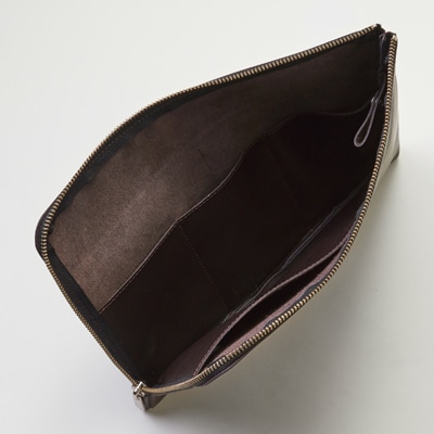 【申込受付後 生産】ジャパンレザー　本革クラッチバッグ(ダークブラウン)　本格牛革使用