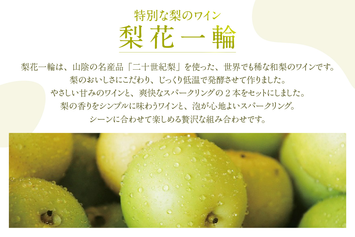 梨のワインセット 梨花一輪360ml×1本 梨のスパ－クリングワイン360ml×1本 常温 二十世紀梨 お酒 洋酒 香美町 香住 兵庫県 トキワ 16-24