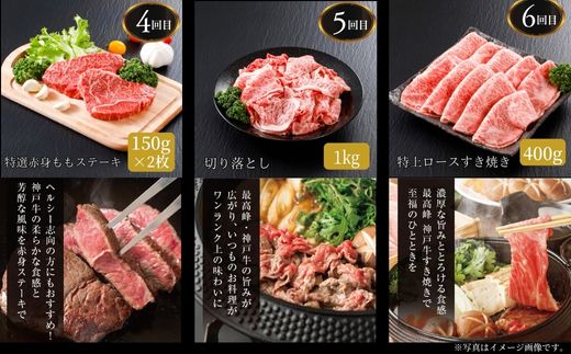 神戸牛 定期便 平山牛舗の厳選神戸牛 月1回発送 全6回 冷凍 牛肉 香美町 61-14