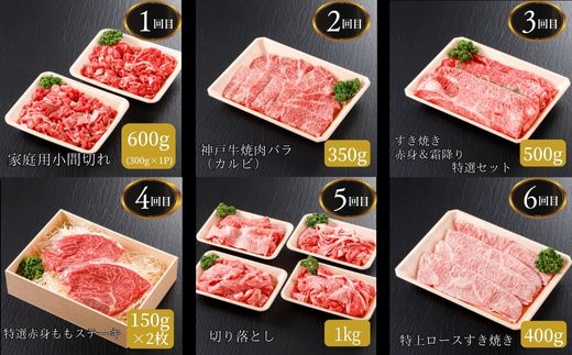 神戸牛 定期便 平山牛舗の厳選神戸牛 月1回発送 全6回 冷凍 牛肉 香美町 61-14