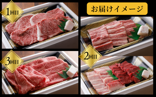 【但馬牛肉定期便（ステーキ・焼肉・スライス）計3回】※月に1回お届け。配送日の指定はできません。日本の黒毛和牛のルーツは香美町にあり 但馬牛は神戸牛、仙台牛、飛騨牛のルーツ牛です 大人気 牛肉 焼肉 すき焼き しゃぶしゃぶ  ブランド 和牛 但馬 神戸 香美町 村岡 但馬牛専門店 牛将村岡ファームガーデン 150000円 02-22