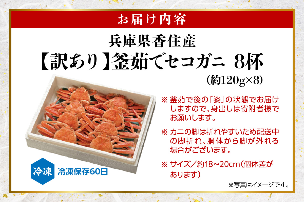 セコガニ 訳あり 約120g×8匹 冷凍 かに カニ 香美町 日本海フーズ 07-09  8匹
