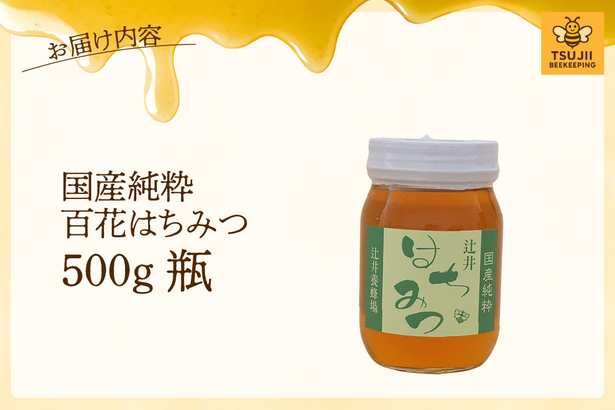 【国産純粋 百花はちみつ 500g 瓶】国産 純粋 百花 はちみつ ハチミツ 蜂蜜 紅茶 パン ヨーグルト おすすめ 兵庫県 香美町 辻井養蜂場 81-05