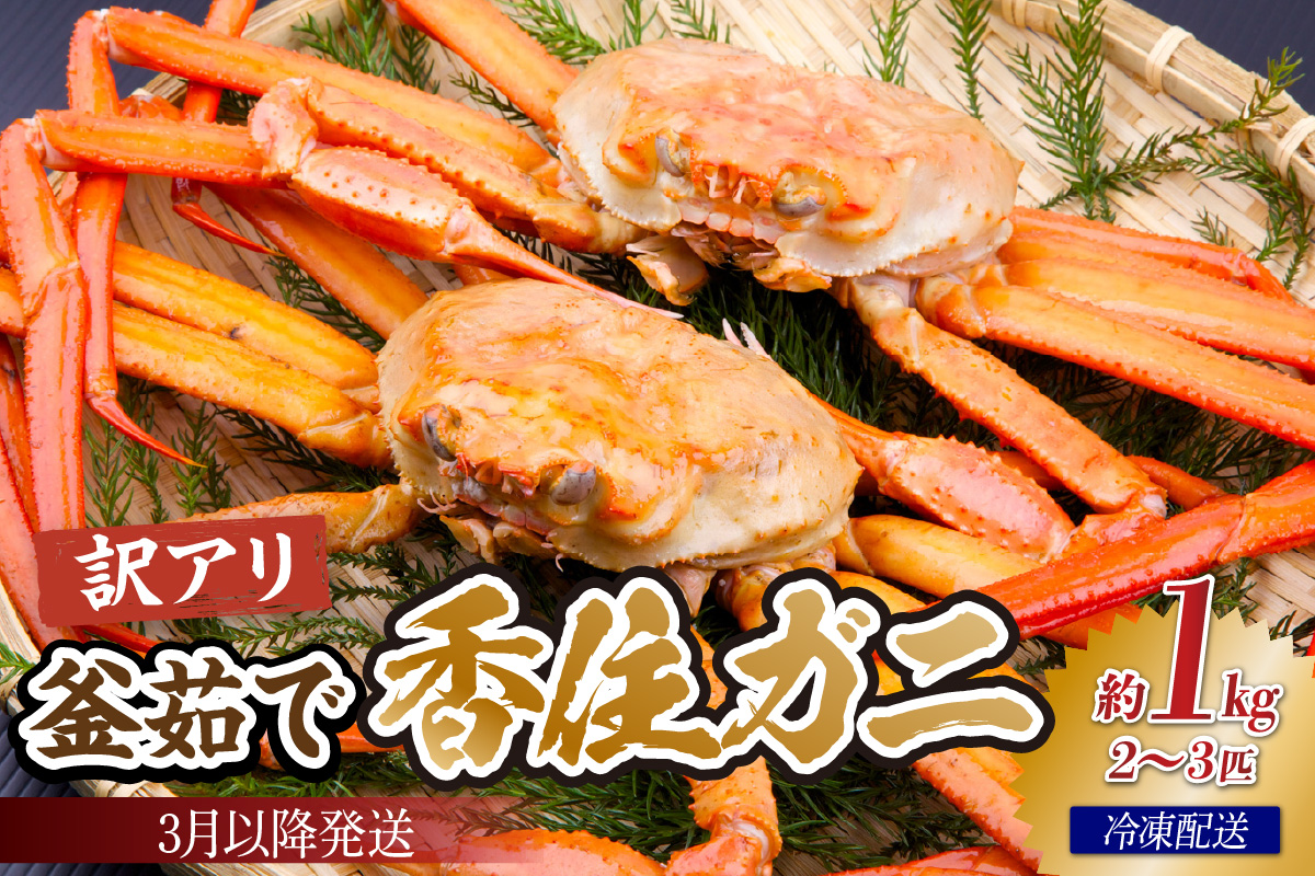 【先行予約】【訳あり茹で香住ガニ 約1kg（2～3匹）（冷凍）】令和8年3月以降順次発送予定 香住港 香住ガニ かに カニ 紅ズワイガニ 紅ずわいがに 紅 新鮮 国産 鍋 かにすき 脚 足 爪 身 肩 訳あり 兵庫県 香美町 香住 日本海 宿院商店 14000円 33-43