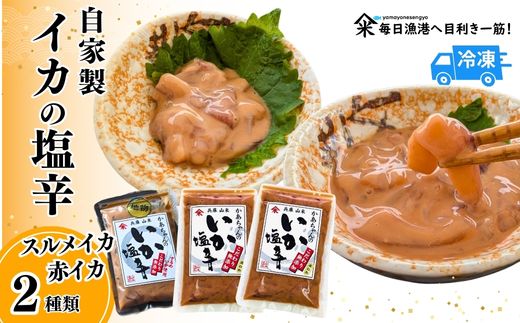 《12/25まで年内発送》【魚屋かあちゃんの自家製イカの塩辛 2種類お味見セット 冷凍】ご入金確認後、順次発送予定 国産 イカ いか 塩辛 小分け 魚 魚介類 濃厚 海産物 産地直送 いかの塩辛 烏賊 自家製 オリジナル ご飯 おかず 夕飯 夕ご飯 おつまみ 酒の肴 ふるさと納税 おすすめ 人気 おすすめ 烏賊 日本海 返礼品 兵庫県 香美町 香住 山米鮮魚 13000円 74-02