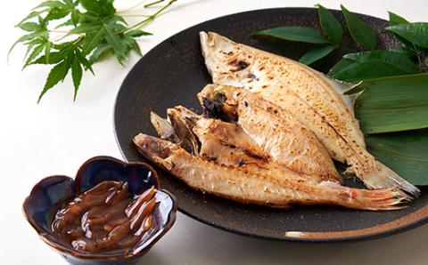 新温泉町「魚寄」の灰干しノドクロの干物3枚、灰干しイテガレイ3枚、ホタルイカの醤油漬け1袋セット【配送不可地域：離島】