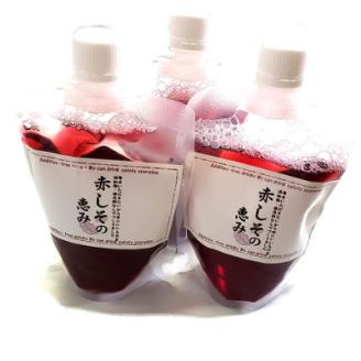 濃い赤しそシロップ「赤しその恵み」6本×約200g　濃縮タイプの赤紫蘇ジュース かさばらない容器